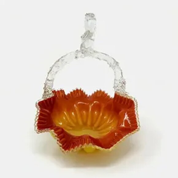 Persimmon Hand Blown Art Glass Basket With Thorn Handel - Picture 3 of 9